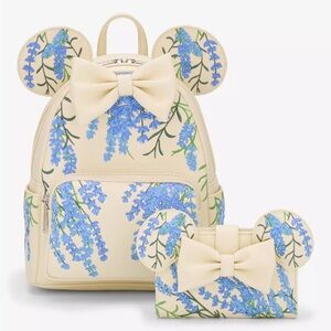 Loungefly Disney Minnie Mouse Blue Floral Mini Backpack & Wallet Set